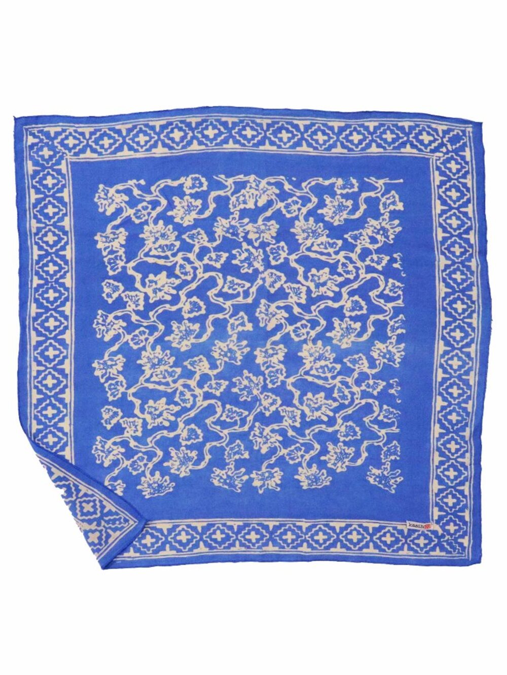 Hand Dyed Batik Bandana Blue Navy Lattice 100% Cotton Scarf